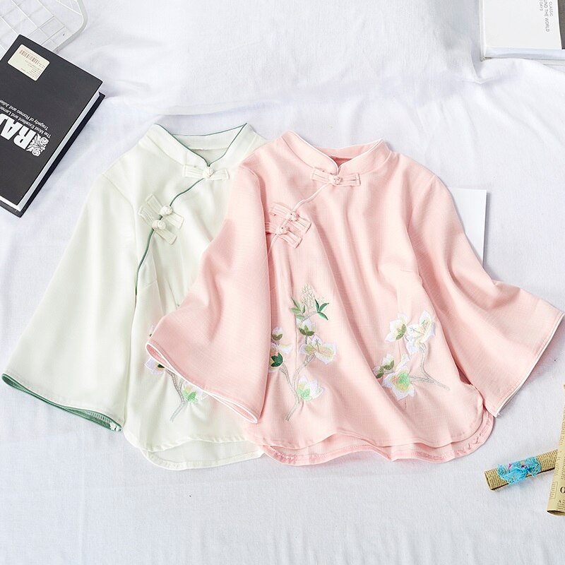 Vêtements de Style chinois pour femmes, Top Cheongsam, chemisier traditionnel chinois, Blouse en coton, Hanfu, hauts chinois pour dames,