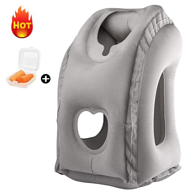 Inflatable Travel Pillow Portable Multifunctional Neck and Head Support Lap Pillow for Airplanes Trains Buses Office Napping: Gray