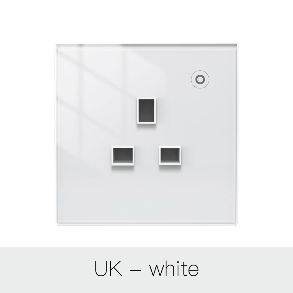 Wifi Tuya Smart Stopcontact Glas Panel Outlet Power Monitor Touch Plug Relais Status Licht Modus Verstelbare Smart Leven App alexa: UK White