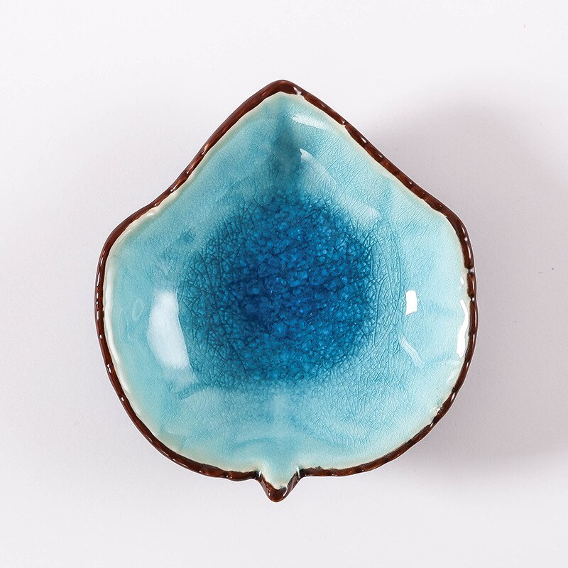 Lite blad form keramisk matte tallerken smaksatt tallerken kjøkken krydder retter isdelt glasur saus eddik servise: Blå