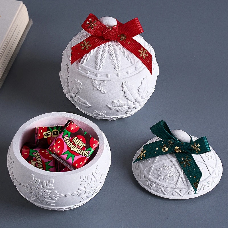Natale palla rotonda candela barattolo stampo in silicone fai da te rilievo neve bacche scatola di immagazzinaggio kit stampi gesso resina artigianale creazione di decorazioni natalizie