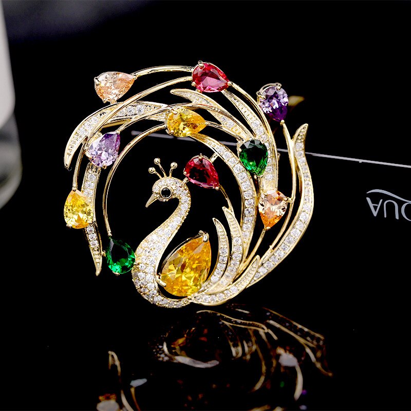 Vintage ▾ Fenice Spilla di Strass Spille Distintivo Bella Colorato di Cristallo di Zircon Spille per Le Donne Spille s Regalo Di Natale Broche Femme: giallo