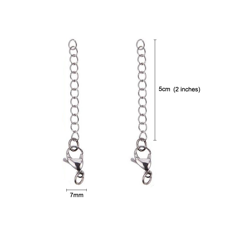 10pcs Stainless Steel Necklace Bracelet Extender Chain Set with Lobster Claw Clasps Length 2 Inch for Jewelry Making