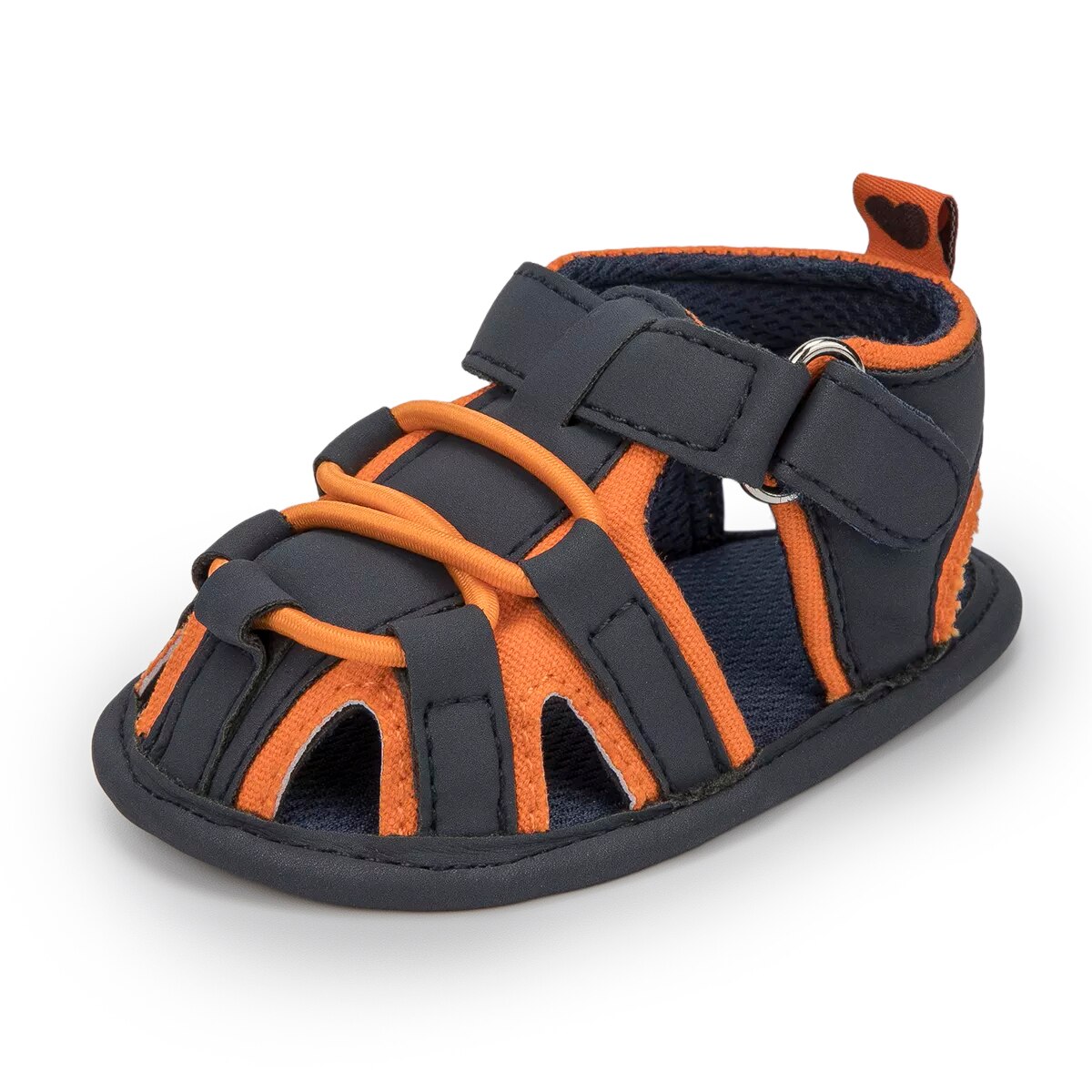 Sandales d'été pour bébé garçon et fille, chaussures de plage, en coton, plates, antidérapantes, semelle souple, pour les premiers pas de bébé de 0 à 18 mois: black orange / 7-12 mois