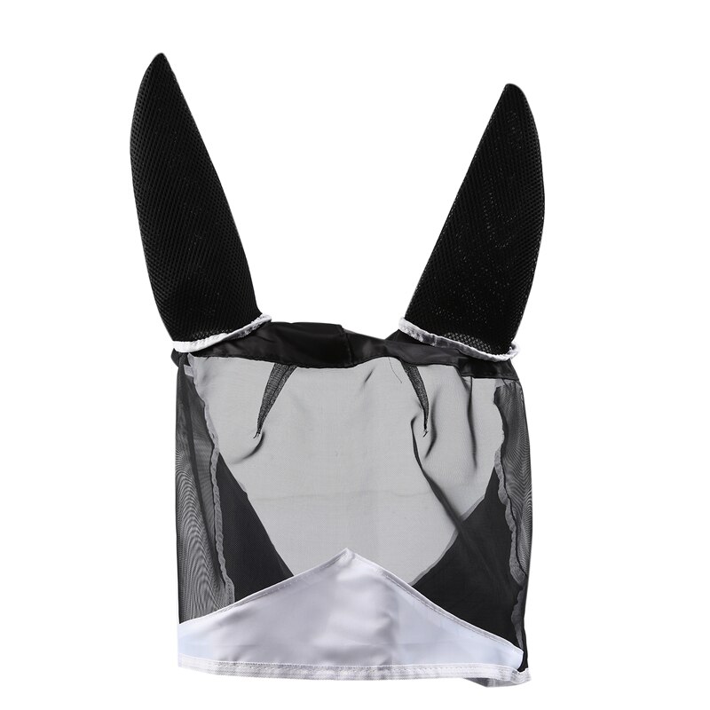 Fine Mesh Horse Mask Uv Protection Fly Mask with Ears Equine Long Nose Breathable Black: L