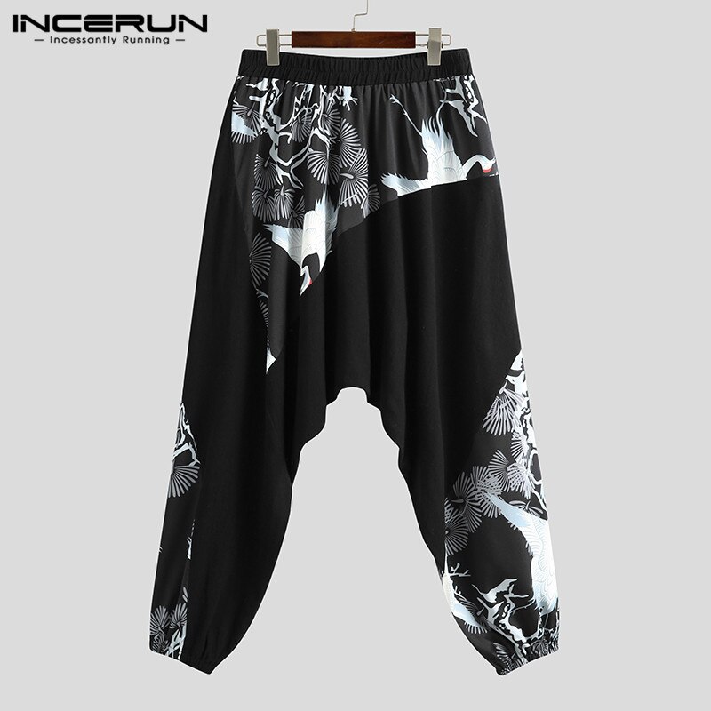 Pantalones de Harem para hombre, pantalones casuales con cintura elástica de retales impresos, pantalones para hombres, pantalones para correr, ropa de calle, pantalones sueltos de baile, pantalones para hombre