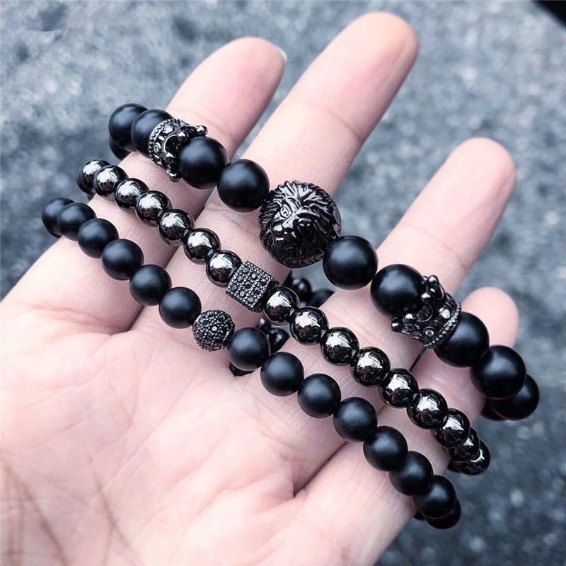 2020 gorący modny mężczyzna bransoletka lew urok Handmade Strand kamień bransoletka z paciorkami dla mężczyzn biżuteria prezent Pulsera Hombre: 1