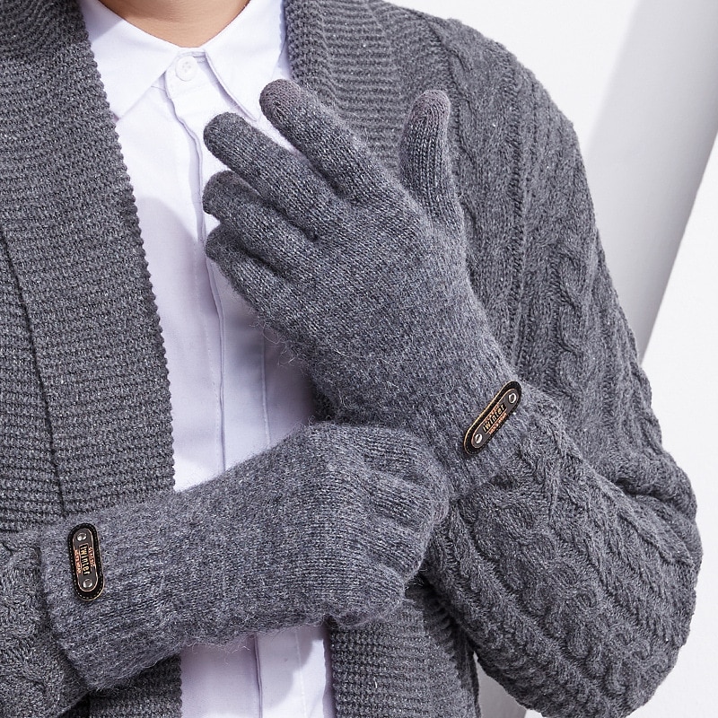 Men Knitted Gloves Thicken Winter Warm Gloves Touch Screen Male Warm Autumn Winter Mens Mitten Unisex Driving Gloves