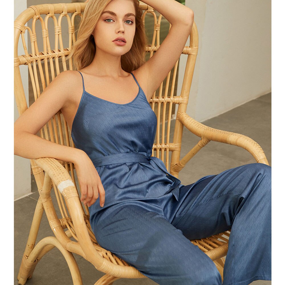 Silk Pajamas Women's Spring/summer Camisole One-piece Pants Suit Ice Silk Pajamas Women's Home Clothes