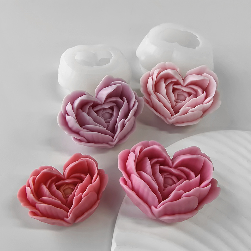 Kærlighedsblomst silikoneform gør-det-selv hjerteformet rose duftlys gips sæbe harpiksforme håndlavet chokolade dessert kageværktøj