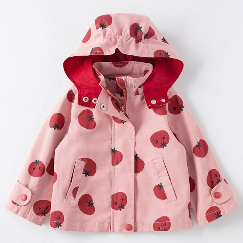 Meisjes Herfst Windjack Koreaanse Versie Van Fruit Print Lange Mouwen Bovenkleding Winter Kinderen Peuter Jas: BZ1916 pink / 2T