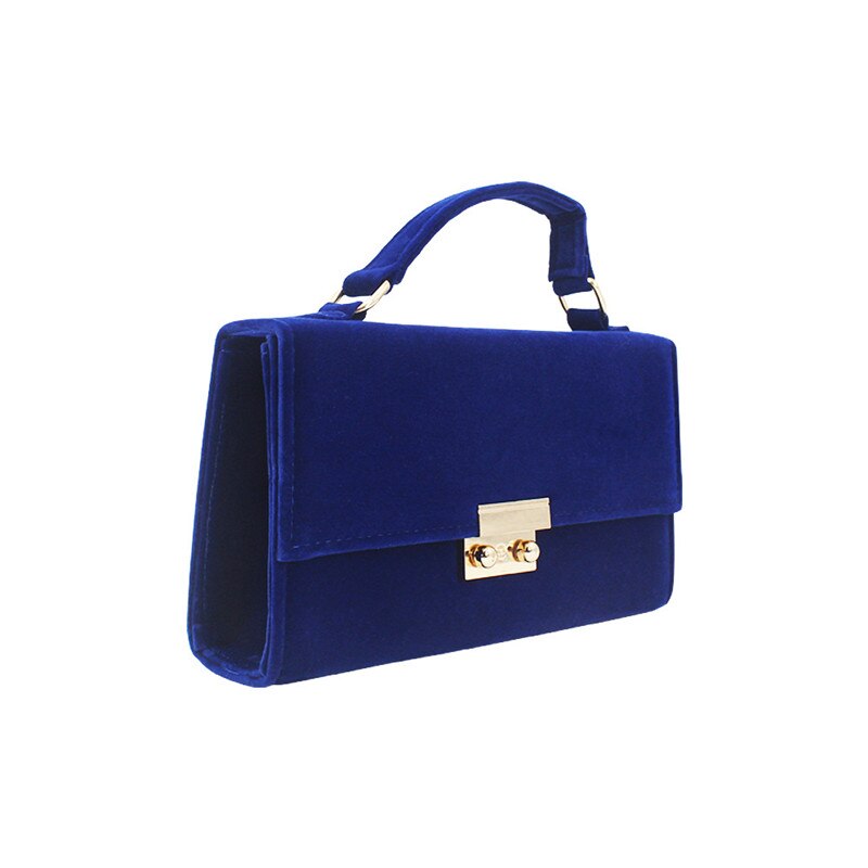 1Pcs Eenvoudige Fluwelen Clutch Bag Pure Kleur Ladies&#39;lock-En-Knop Hand-Held Diner Pack Voor vrouwen Bruiloft Koppelingen: Blauw