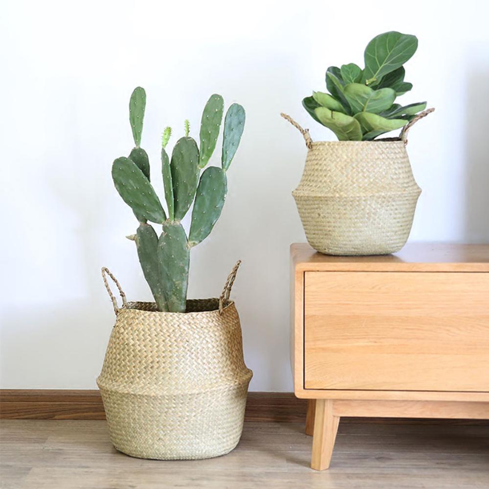 Trzcinowy kosz składany kwiat doniczka donica na rośliny słomy kosz wiklinowy rattanowy kosz na pranie ogród ozdobny