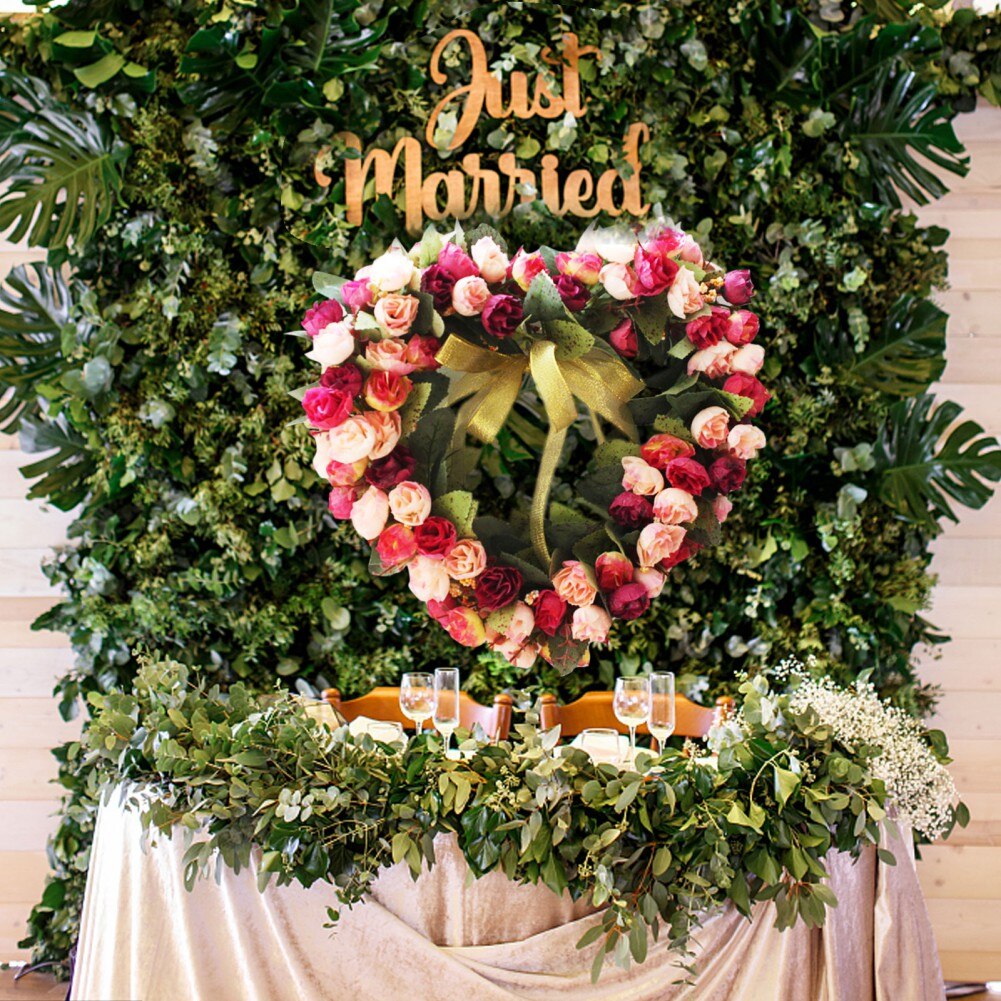 Artificial Silk Wreath Heart Shape Wall Decorative Flower Door Wreath For Proposal Wedding Valentines Day Hanging Garlands