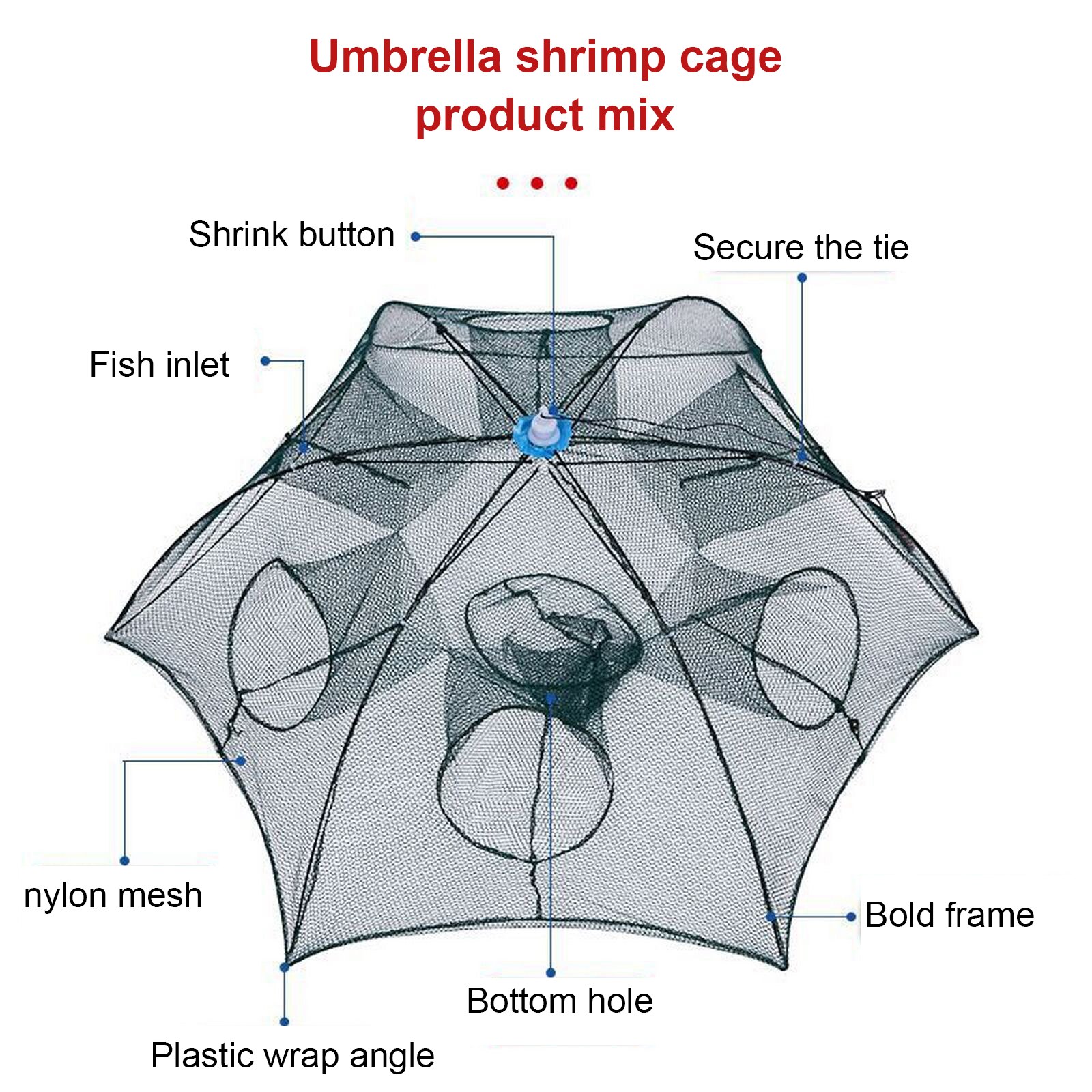 4/6/8 Holes Umbrella Shrimp Net Double Automatic Telescopic Crab Fishing Net Cast Foldable Shrimp Cage Outdoor Fishing Tools
