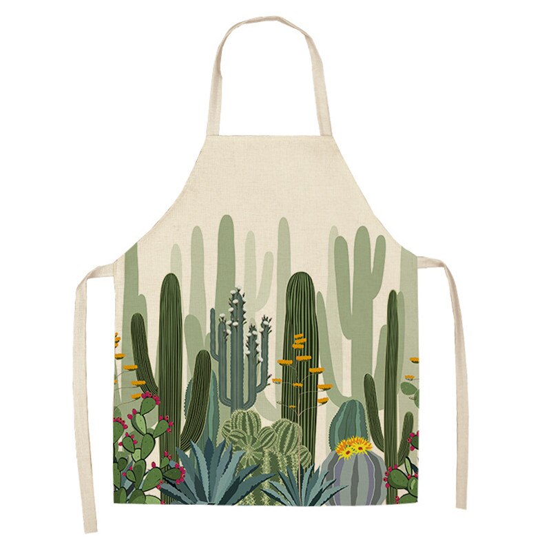 Tablier de cuisine motif Cactus pour femme, sans manches, en coton et lin, bavettes de cuisson à domicile, outils de nettoyage, 53x65cm, 1 pièce: 2WQ-WQ0041-4