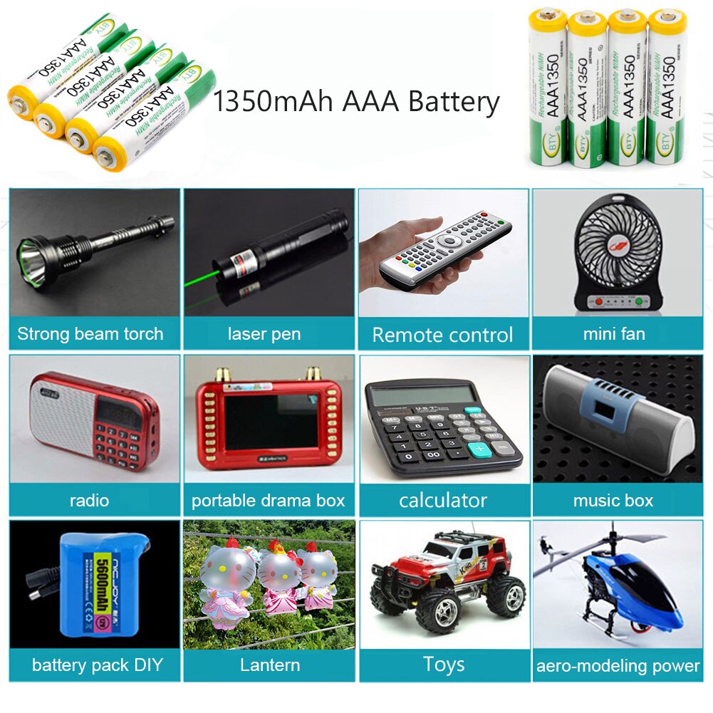 YCDC Great Power AAA Rechargeable Battery 1.2V AAA 1350mAh High Volume Rechargeable Batteries HR03/AM4/LR3 Ni-MH Cell