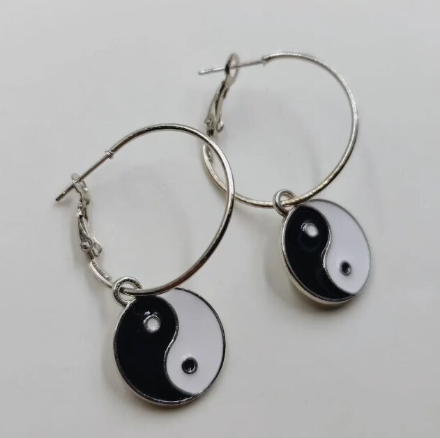 Trend Neue Klassische Emaille BFF Tai Chi Yin Yang Große Glatte Runde Kreis Band Ohrringe Für Frauen Schmuck Temperament Party schmuck