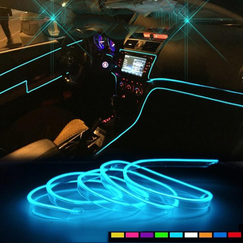 Auto LED Streifen 2 Meter Auto Dekoration Atmosphäre Lampe 12V Flexible Neon EL Draht Seil Innen LED Auto licht DIY