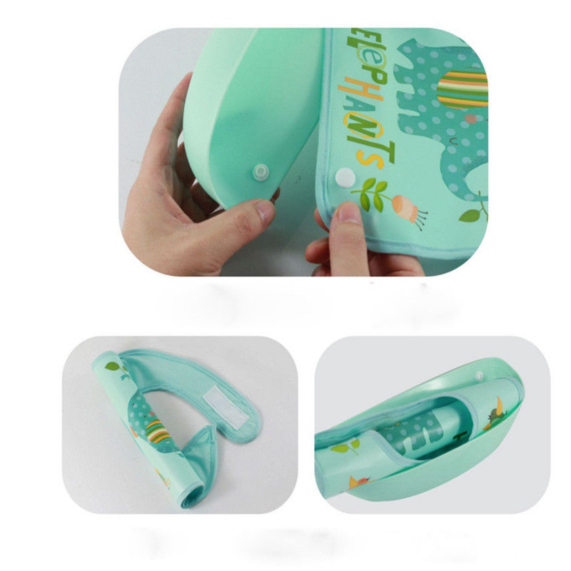 Cute Boys Girls Silicone Waterproof Bib Washable Roll Up Crumb Catcher Feeding Eating Bids Animals Printed Unisex Baby Bids