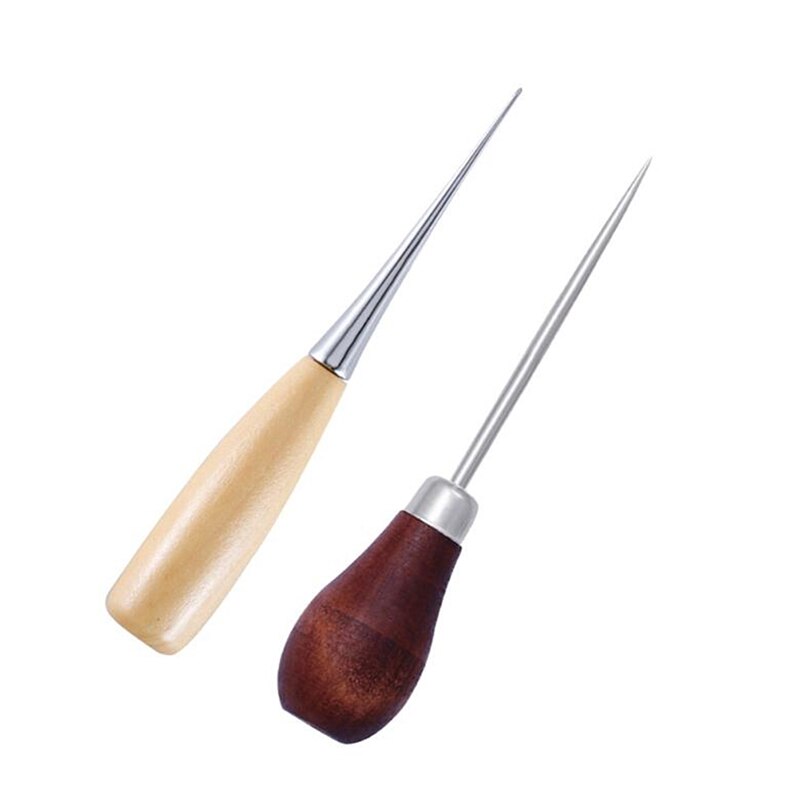 1Pc Hole Punches Cloth Awl Sewing Tool Hole Punching Leather Wood Handle Steel awl Craft Stitching Leather