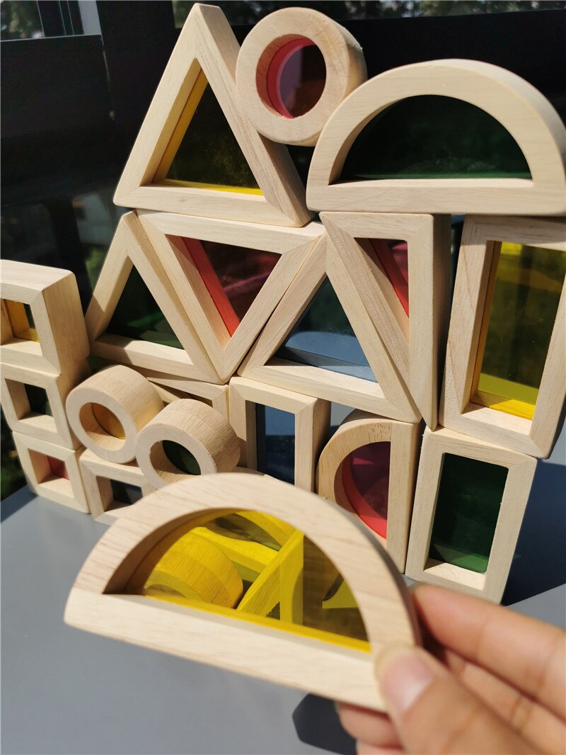24 stücke freundlicher Feste Gummi Holz Acryl Buliding Blöcke Sensorischen Regenbogen Blöcke Stapeln Kreative Pädagogisches Spielzeug