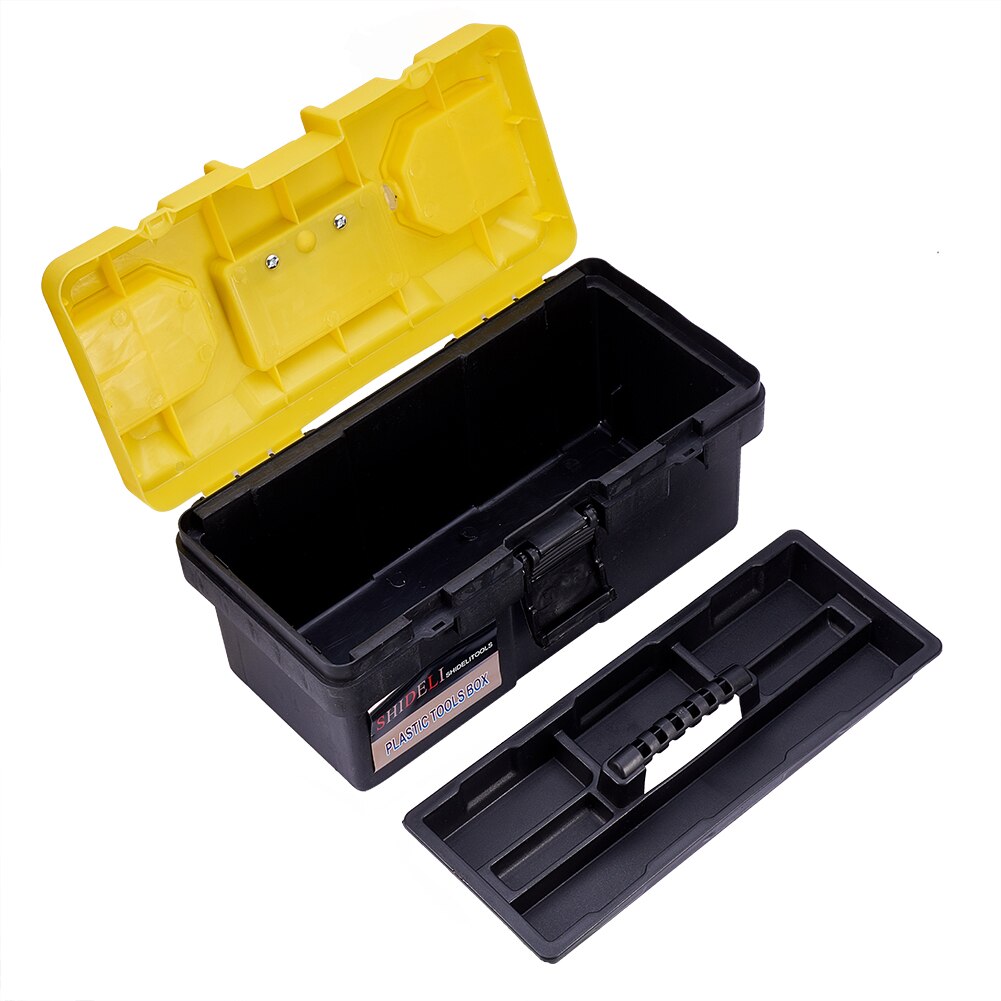 17inch Plastic Toolbox with Tray Compartment Tote Tool Box Parts PVC Case Chest Storage 1pcs No Tools Included