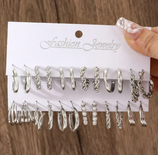 Boho Big Circle Hoop Earring Set for Women, Gold Color Bohemia Vintage Pearl Earring, Heart Zircon Ear Studs Jewelry: Black Gun Plated