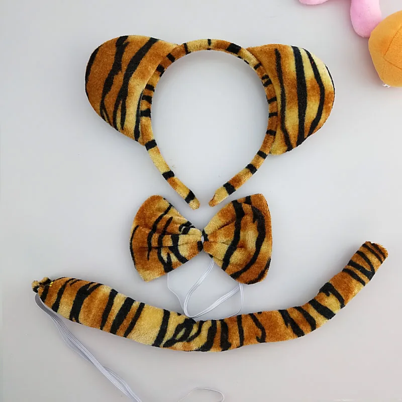 Halloween Kids Meisjes Dier Tijger Kostuum Set Fancy Dress Luipaard Ear Hoofdband Staart Strik Tutu Rok Cosplay Party: Goud