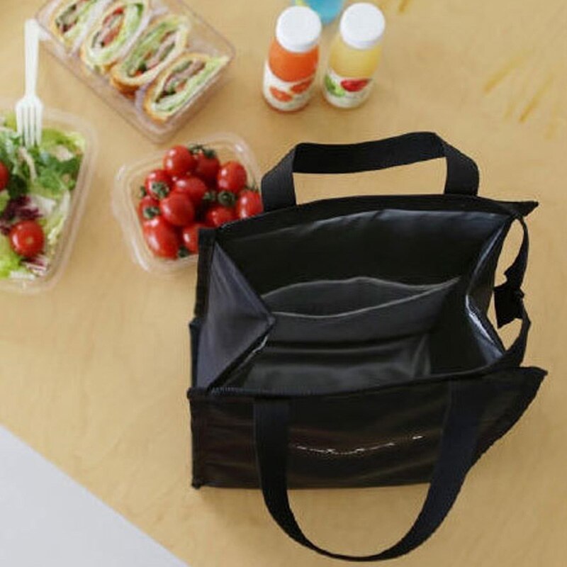 Simple Striped Daily Picnic Picnic Bag Portable Insulation Lunch Bag Hand Bag Black