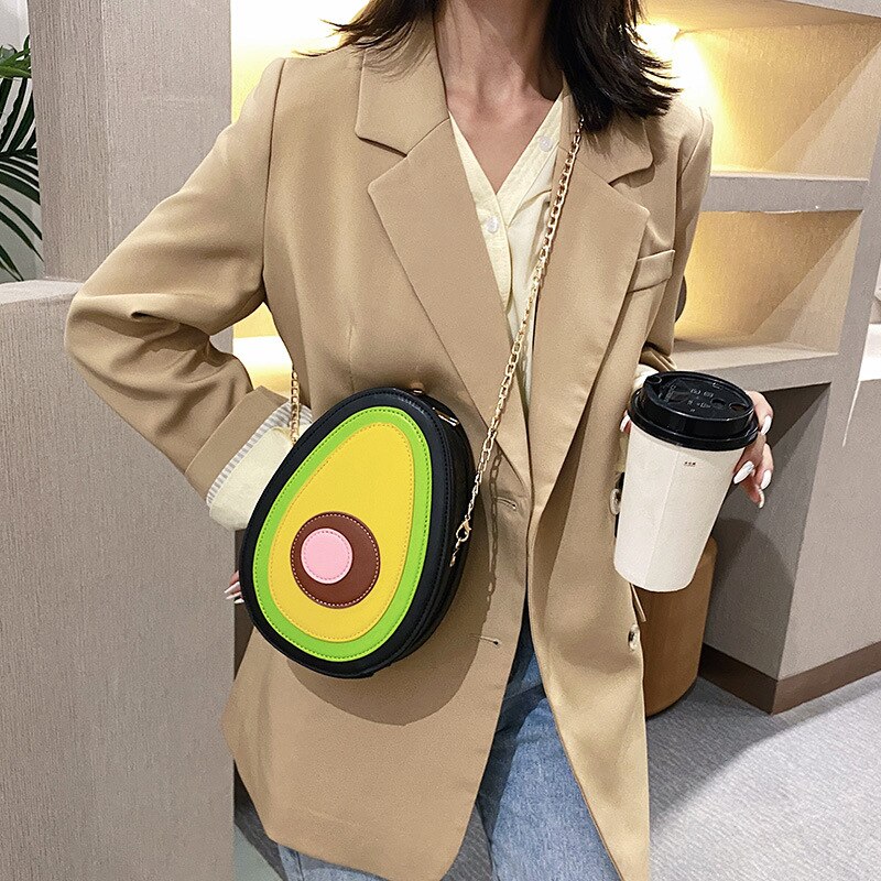 Fun Avocado Pu Leather Crossbody Bag Shoulder Chain Bag Women Purses and Handbags Girl's Clutch Bag Trend