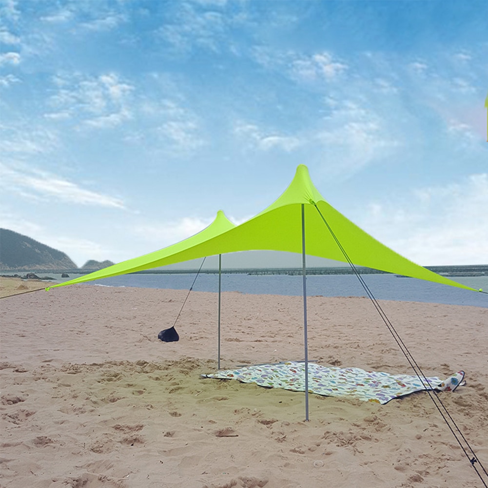 Foldable Portable Garden Beach Sun Shade Yard Camping Shelter Tent With Sandbag Family High Stretch Fishing Outdoor Iron Poles