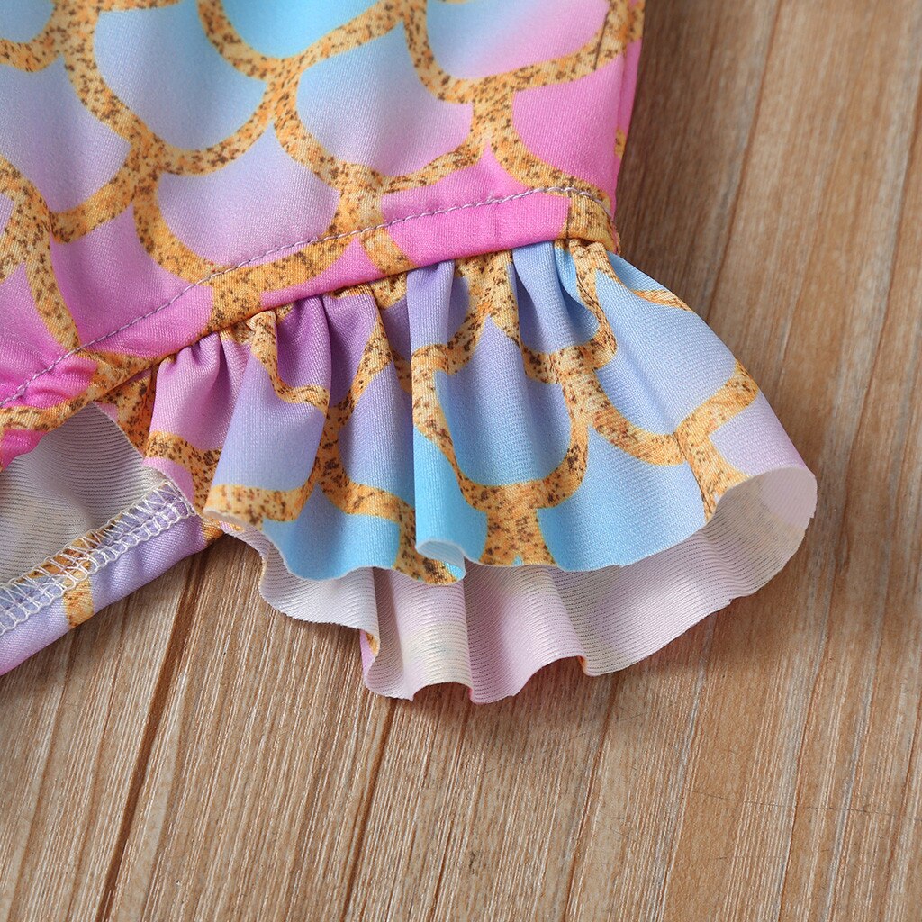 Kids Baby Girl's Swimwear Sleeveless Cartoon Ruffle Swimsuit Kids 2 Piece Bikini Set Summer Swimming Outfits Girl Bathing Suit