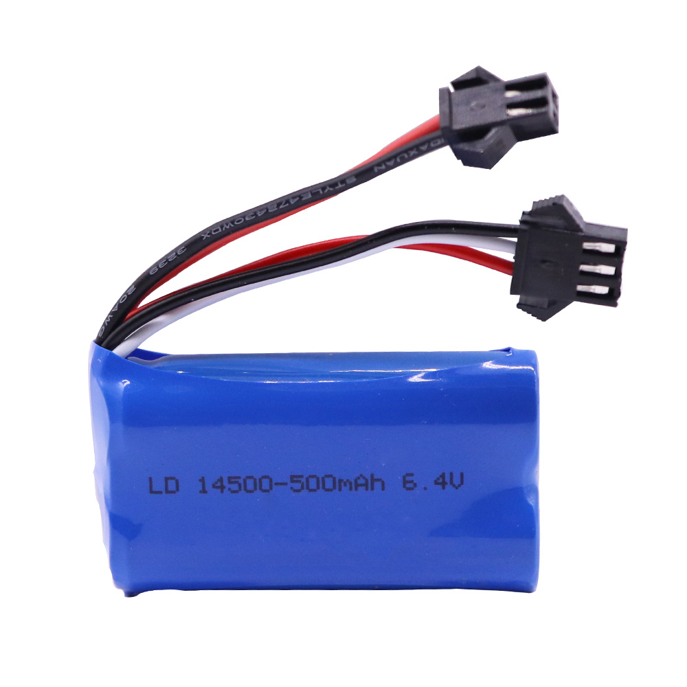 Batería de iones de litio de 6,4 v, 500mAh, con cargador USB, para Wltoys 18401, 18402, vehículo RC, 6,4 v, 14500, para juguetes, coches y barcos a control remoto