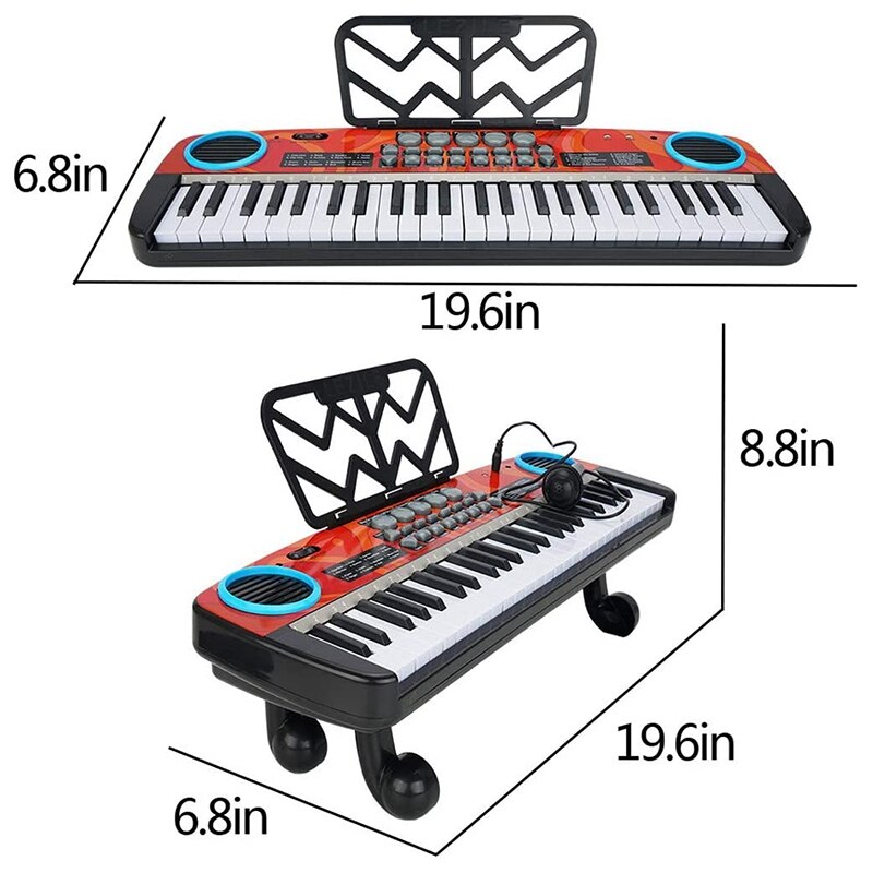 Teclado eléctrico Digital para niños de 49 teclas, Piano con micrófono y soporte de música, teclado electrónico portátil para principiantes