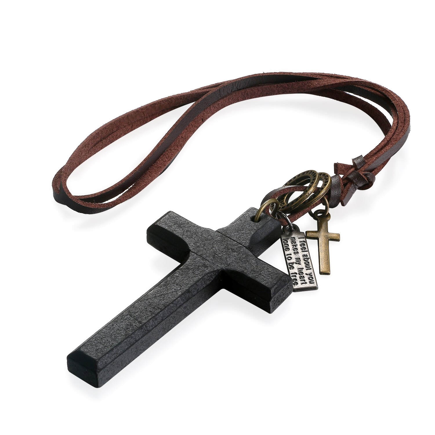 BONISKISS Vintage Wood Cross Necklaces For Men Adjustable Leather Necklace Cool Decoration For Man Birthday Male Jewelry: black