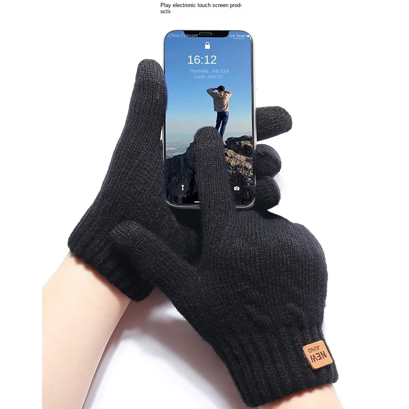 Moda inverno luvas de malha quente para mulheres homens engrossados e resistentes ao frio luvas de tela de toque forro de lã acessório de alta qualidade