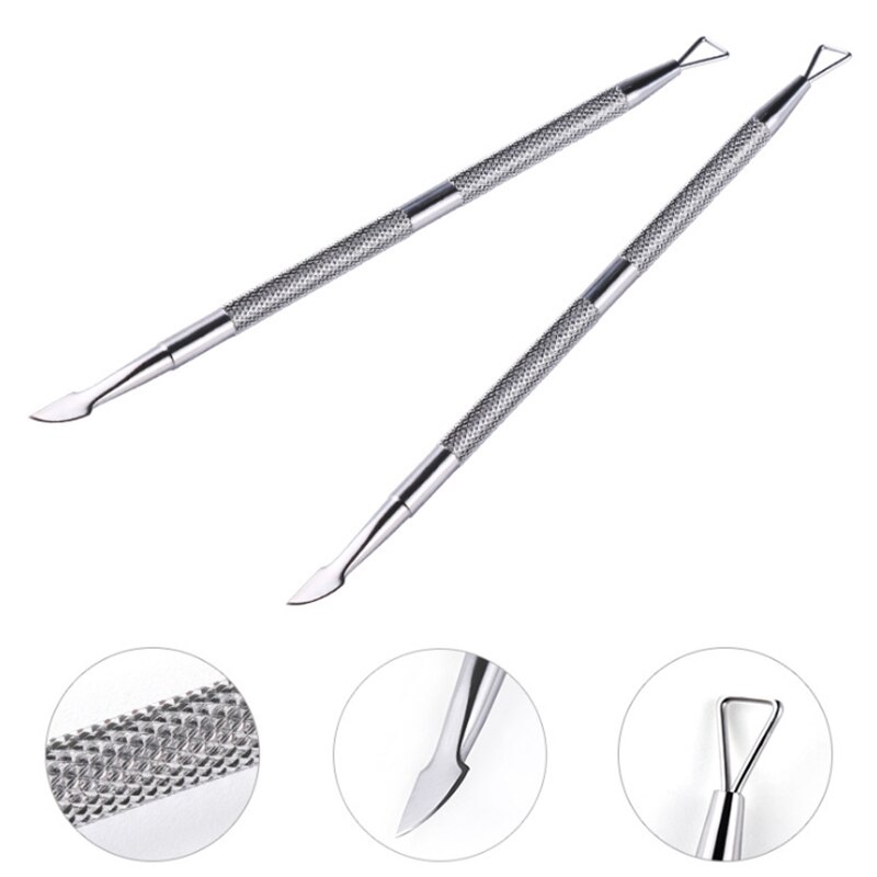 1Pc de acero inoxidable de la cutícula empujador raspador de doble cara dedo muerto piel empujar cutícula de uñas manicura herramienta de cuidado de uñas