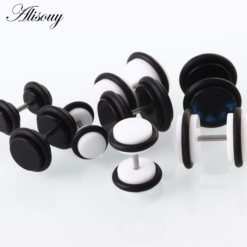 Alisouy 2 Pcs Oorbellen Mannen Vrouwen Stud Acryl Mode Stud Oorbellen Lichaam Sieraden Wit Zwart 6Mm 8Mm 10mm Ear Body Jewelry