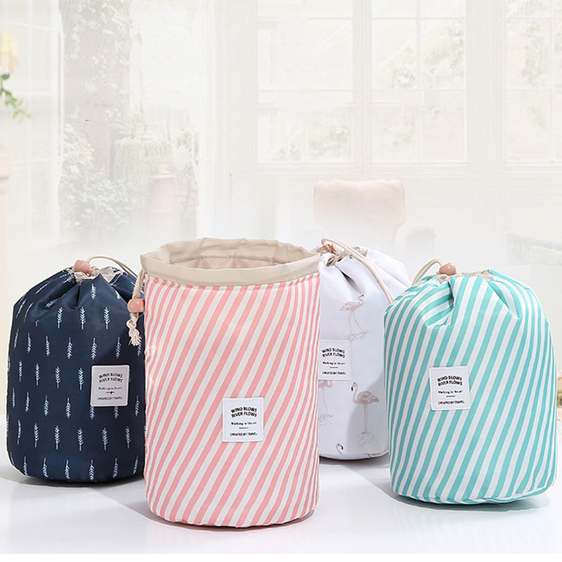 Women makeup bag Drawstring Cosmetic Bag Round Travel Organizer Make Up Case Storage Pouch Toiletry Beauty Kit Necessaries