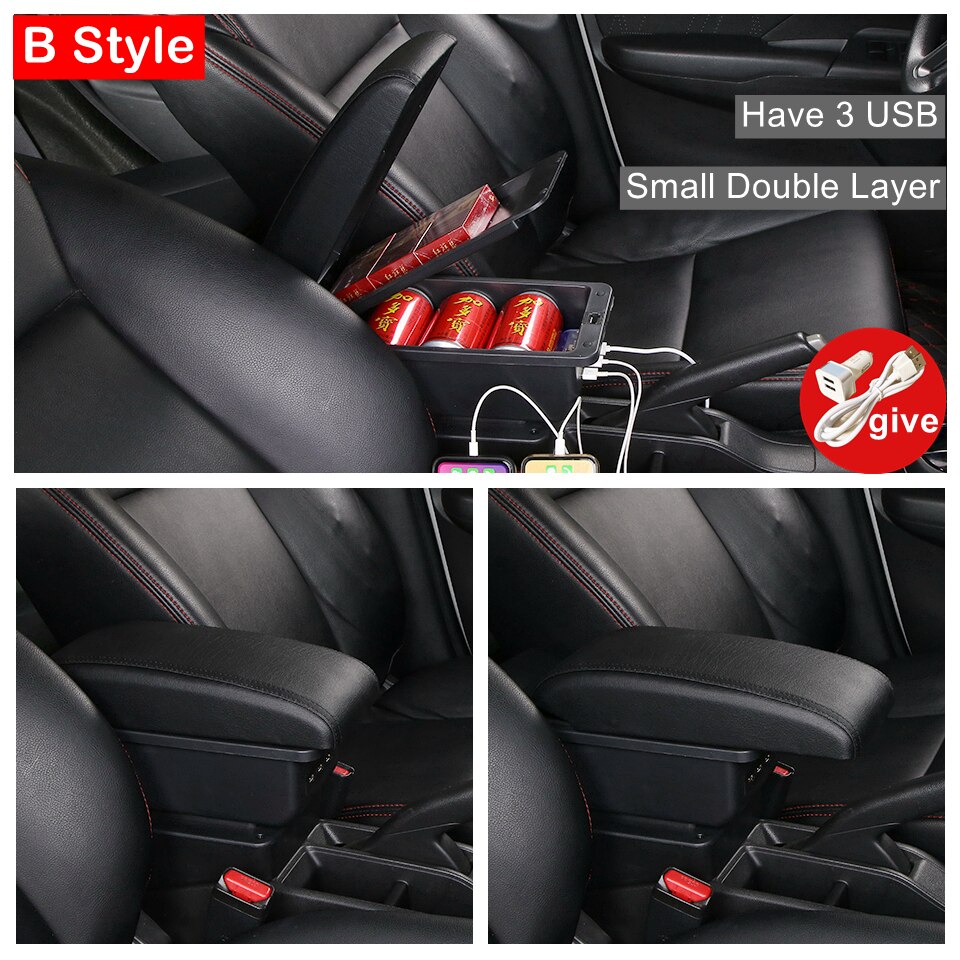 Til volkswagen polo til vw polo  mk5 6r vento bil armlæn boks center opbevaringsboks styling dekoration tilbehør usb: B sort linje 3 usb