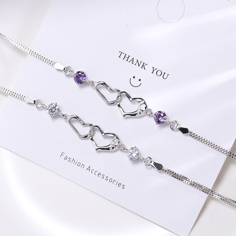 Jewelrytop 925 Sterling Zilveren Classic Crystal Heart Armbanden Bedels Voor Vrouwen Party Bruiloft Sieraden