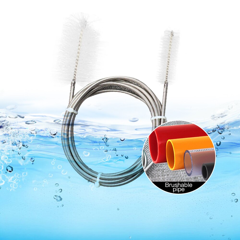 Luchtslang met dubbele uiteinden nylon aquarium waterfilter reinigingsborstel roestvrij staal flexibel multifunctioneel: Wit / 90cm