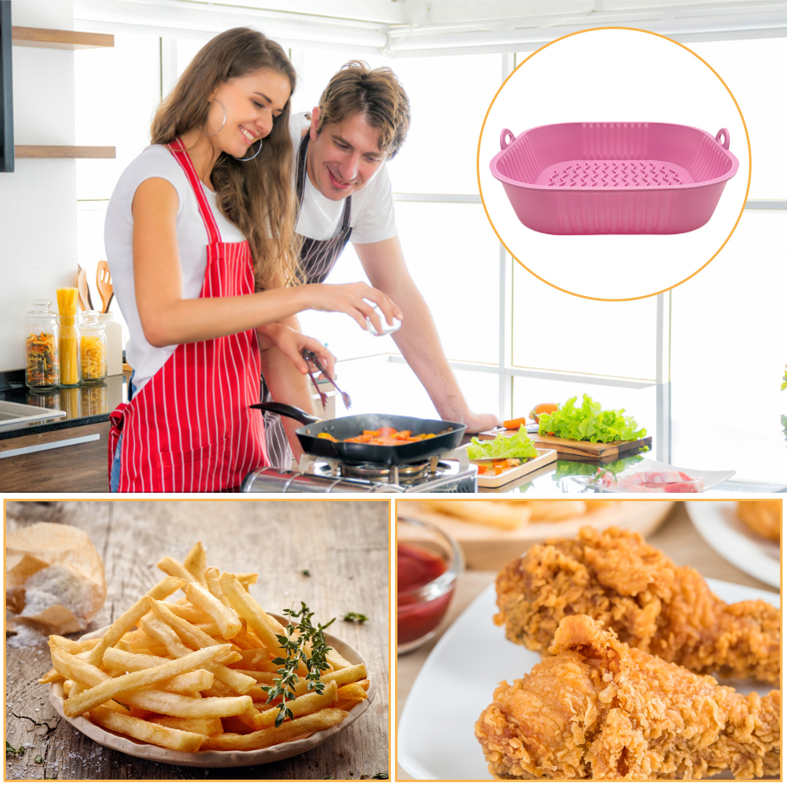 Siliconen Lucht Friteuses Bakplaat Opvouwbare Vervanging 19Cm Vierkante Vorm Lucht Friteuses Oven Bakplaat Met Handvat Keukengereedschap