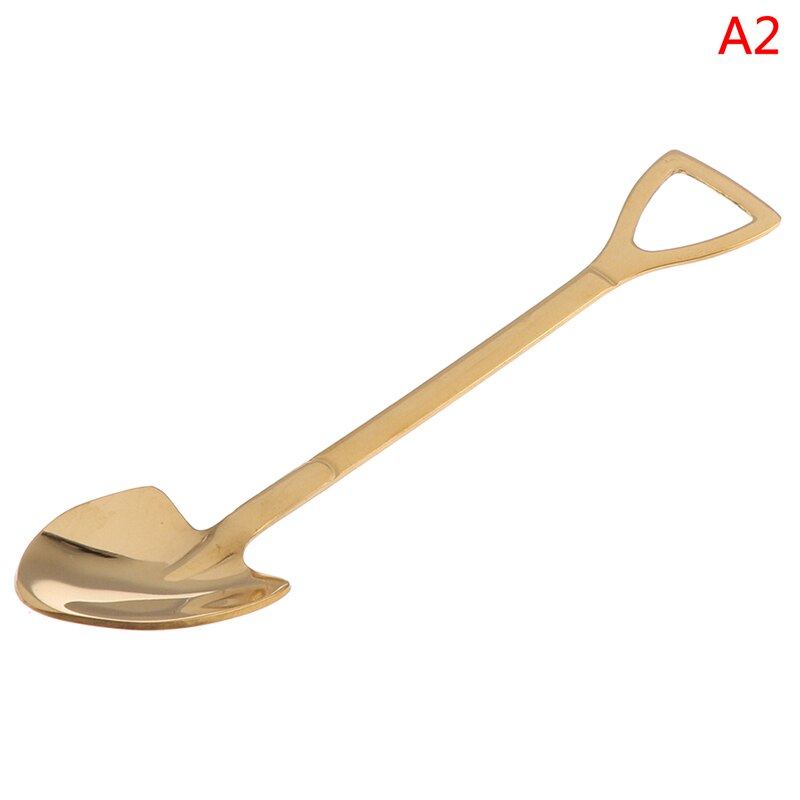 1 st retro spade kaffesked rostfritt stål dessert sked vattenmelon sked glass sked spets spade platt spade gou: Silver-