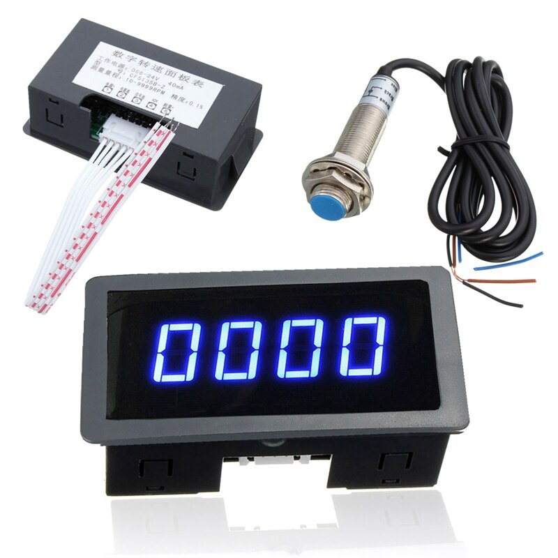 4 Digital LED Blue Green Tachometer Gauge RPM Speed Meter+Hall Proximity Switch Sensor NPN 12V Accessories Tachomete Sets