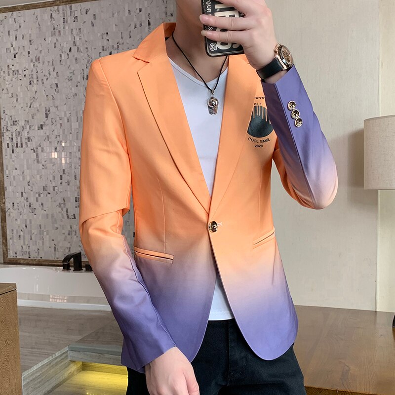 Blazer mænd mandlige gradient jakkesæt masculino koreansk stil slim fit casual mænd trend kjole jakke: Orange / Asien l (50-55kg)