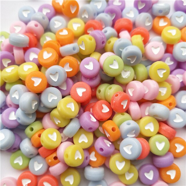 100pcs/lot 7mm Round Acrylic Spacer Beads Love Heart Beads For Jewelry Making DIY Handmade Charms Bracelet Accessories: Mixed