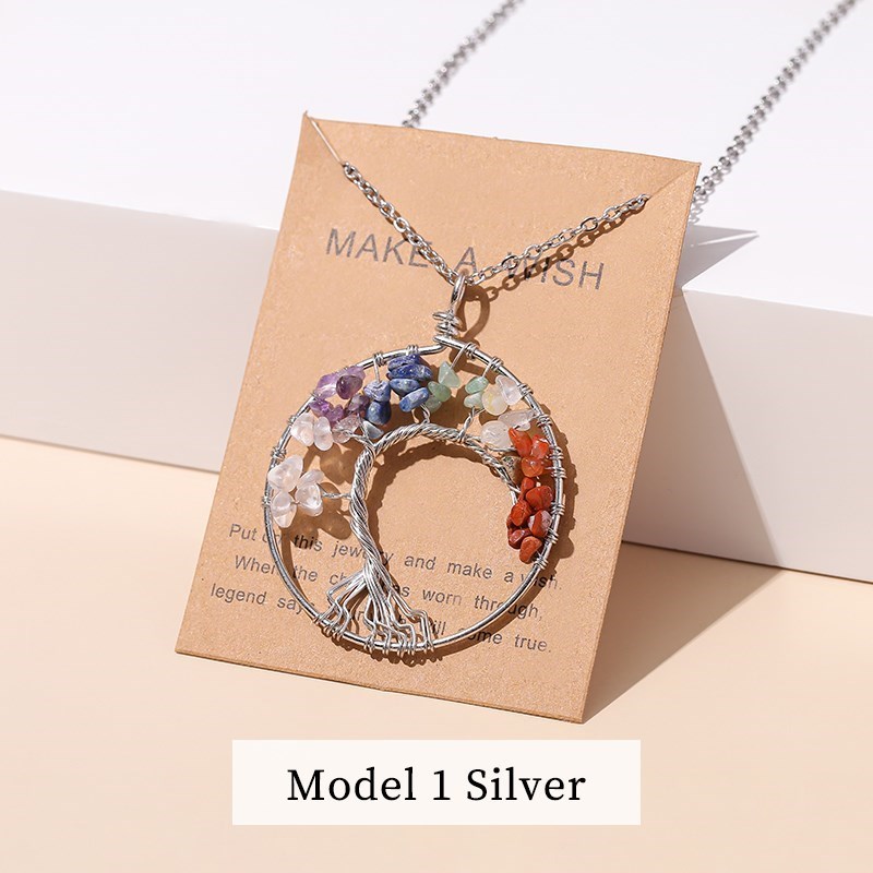 Verander Beter Goud Zilveren Kleur Ketting 7 Chakra Boom Van Het Leven Hanger Halsketting Vrouwen Mannen Roestvrij Staal HandmadeHealing Sieraden: Licht Geel Goud Kleur