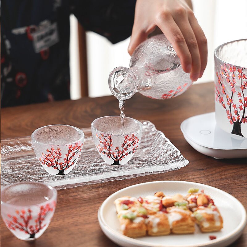 Japanese Sakura Sake Bottle Small Wine Glass Liquor Glass Wine Set Shochu Wine Cup Household Sake Warm Sake Bottle